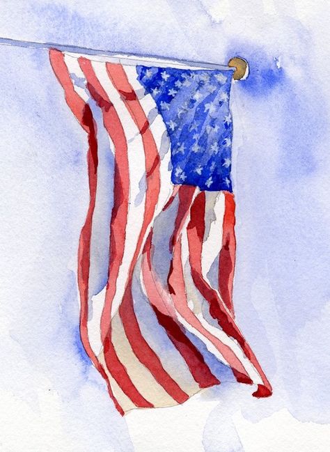 Patriotic Watercolor Art, Memorial Day Watercolor, American Flag Watercolor Painting, 4th Of July Watercolor, Us Flag Drawing, Flag Watercolor Painting, Patriotic Paintings, Patriotic Watercolor, American Flag Drawing