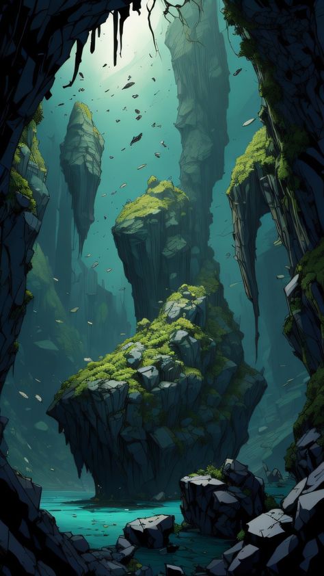 Fantasy Environment, Underwater City, Underwater Scene, Fantasy Setting, Fantasy Places, Scene Design, Art Landscapes, Fantasy Art Landscapes, Landscape Illustration