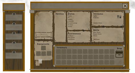 Role Playing Game User Interface by Kevin Huynh Game User Interface Design, Game Menu Design, Game User Interface, Ui Game, Game Ui Design, Pixel Art Games, Role Playing Game, Rpg Maker, Drawing Style