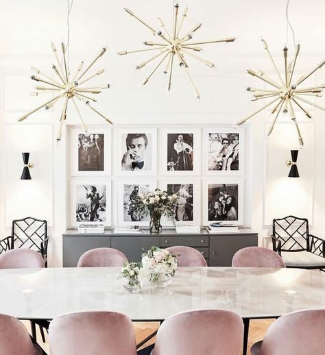 Jane Rockett on Instagram: “Wow! ✨ These statement ceiling lights are the ultimate glamorous focal points in this dining room! A beautiful constellation of three star…” Dining Room Wall Decor, Dining Room Inspiration, Dining Room Chandelier, Living Room Diy, Dining Room Walls, Modern Dining Room, Dining Room Lighting, Dining Room Design, Room Wall Decor