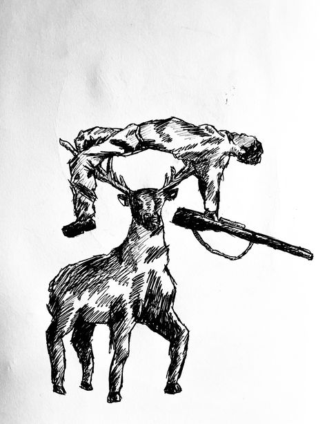 Art History Drawings, Dead Deer Drawing, Animal Sternum Tattoo, Southern Gothic Tattoo Ideas, Outdoors Tattoo Ideas, Deer Tattoos For Men, Conceptual Tattoo Ideas, Hunting Tattoos For Women, Art Tattoos Men