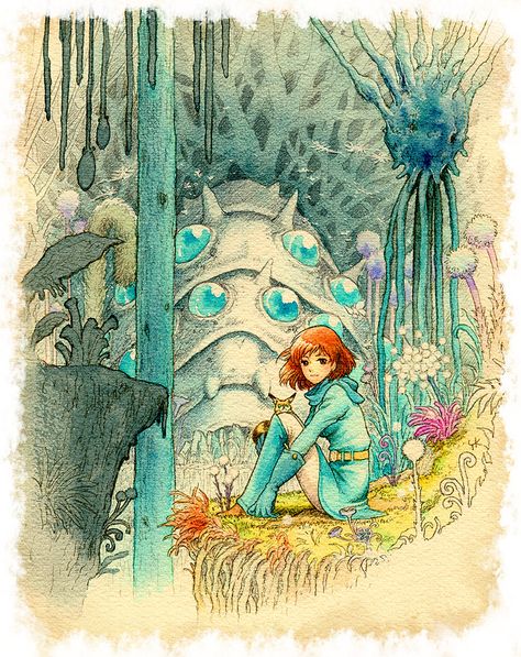 Nausicaä Of The Valley of the Wind --Watercolor Impressions // Hayao Miyazaki. Studio Ghibli. Studio Ghibli Films, Hayao Miyazaki Movies, Art Studio Ghibli, Valley Of The Wind, Personajes Studio Ghibli, Studio Ghibli Movies, Studio Ghibli Art, Ghibli Movies, Ghibli Art