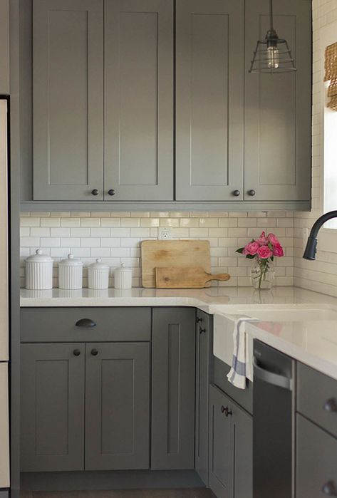 Kitchen With Gray Cabinets, Kitchen Expansion, Long Narrow Kitchen, Makeover Kitchen, Galley Kitchen Remodel, Refacing Kitchen Cabinets, Gray Cabinets, Farmhouse Kitchen Cabinets, Remodeling Kitchen