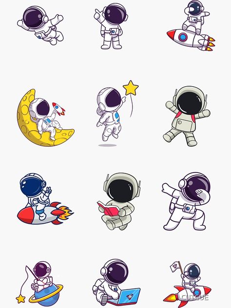 "Astronaut Sticker Pack Sticker" Sticker for Sale by CUTCUE | Redbubble Astronaut Stickers Printable, Astronaut Doodle, Stickers Background, Astronaut Clipart, Astronaut Sticker, Space Stickers, Space Doodles, Book Illustration Design, Sticker Design Inspiration