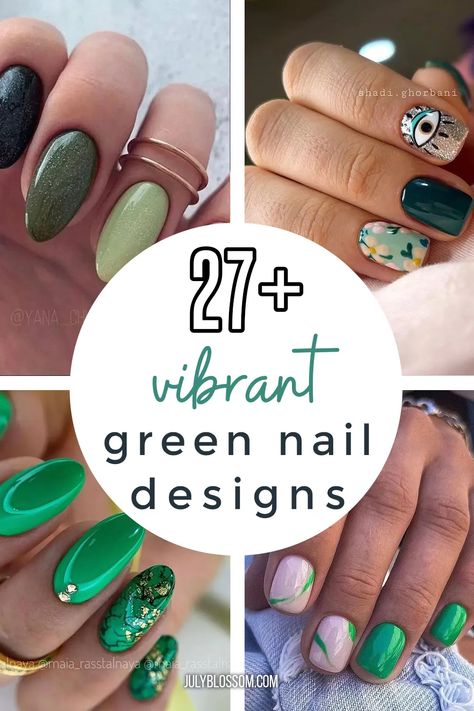 Green Leafy Nails, Leafy Nail Design, Vacation Nails Green, Emerald Green Ombre Nails, Forest Green Nails Design, Green Short Nail Designs, Green Gel Nail Designs, Emerald Nail Ideas, Green Gel Nails Ideas