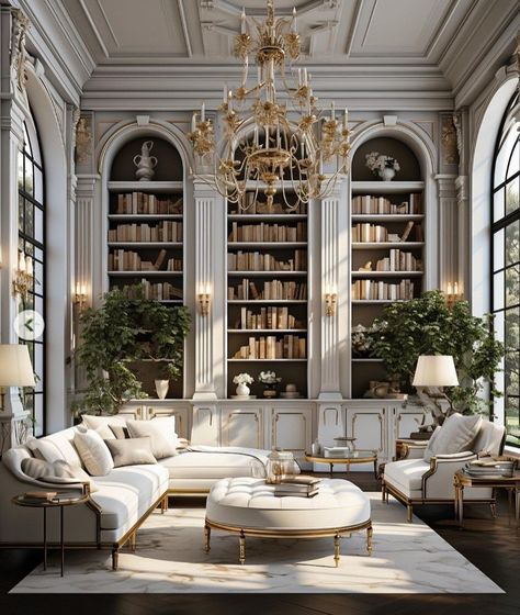 French Interior Architecture, Georgian Living Room Ideas, Modern Feminine Interior Design, Parisian House Style, Victorian Classic Interior, Huge Study Room, Livingrooms Design Aesthetic, 20th Century Modern Interiors, Old World House Exterior