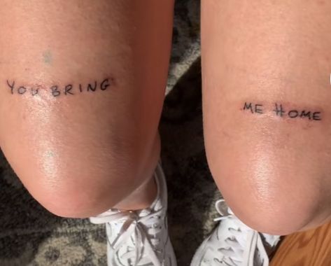 Matching Lyrics Tattoos, You Bring Me Home Tattoo Harry Styles, Matching Lyric Tattoos, You Bring Me Home Tattoo, One More Light Tattoo, Dainty Tattoos Harry Styles, Matching Harry Styles Tattoos, Meaningful Harry Styles Tattoos, Harry Styles Inspired Tattoos Lyrics