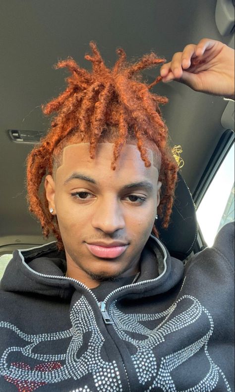 Mens Loc Colors, Auburn Locs Men, Loc Dye Ideas Men, Red And Blonde Dreads Men, Ginger Dreads Men, Ginger Locs Men, Red Dyed Locs Men, Red Dreadlocks Men, Men’s Colored Locs