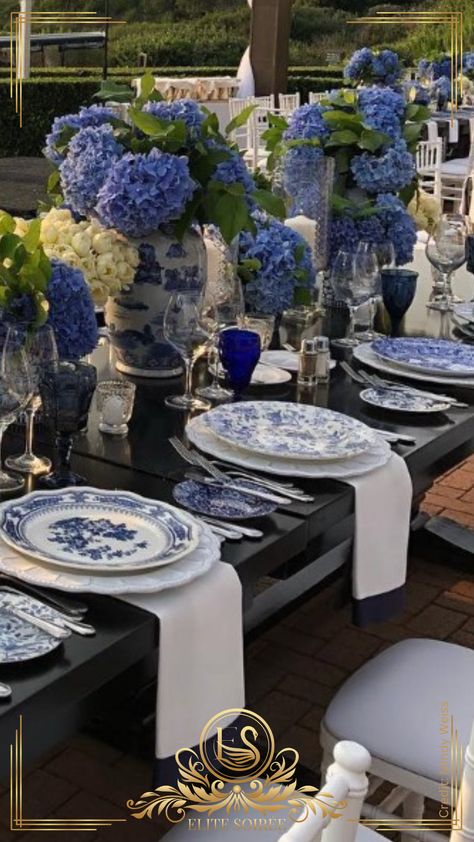 Royal Blue Tablescape, Blue Chinoiserie Wedding, Blue China Wedding, Delft Blue Wedding, China Blue Wedding, Blue Willow Wedding, Shades Of Blue Wedding, Blue Willow Decor, Blue And White Table Setting