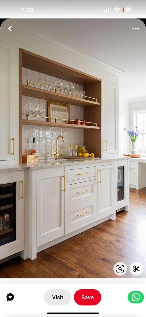 Built In Bar White Cabinets, Wet Bar Next To Kitchen, Bar Areas In Kitchen, Coffee Bar Area In Kitchen, Bar Built In Cabinets, Kitchen Wet Bar Ideas, Wet Bar In Dining Room, Living Room With Bar Area, White Wet Bar