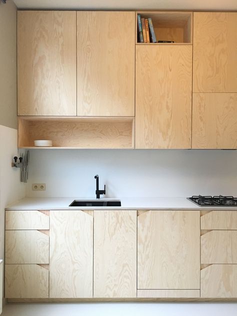 Black Kitchen Taps, Light Wood Kitchens, Contemporary Kitchen Sinks, Plywood Kitchen, Kitchen Sink Design, Plywood Cabinets, Kitchen Remodel Design, Scandinavian Kitchen, Plywood Furniture