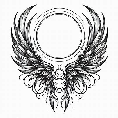 tattoo drawing of fantasy wings with minimal feathers and minimal shading used. has circle at the top that the feathers are framing - Image Creator from Microsoft Designer Valhalla Tattoo, Fantasy Wings, Circle Tattoo, Tattoos Ideas, Body Modifications, Image Frame, Les Paul, Images Photos, Tattoo Drawings