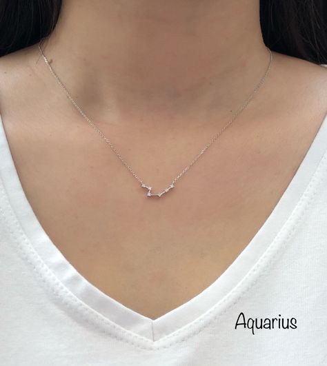 Aries The Ram, The Water Bearer, Aquarius Necklace, Aquarius Constellation, Script Necklace, January Birthday Gifts, February Birthday Gifts, Zodiac Dates, January Birthday