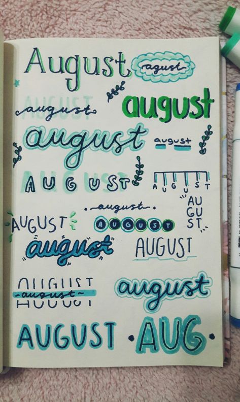 August Font Hand Lettering, August Bullet Journal, Bullet Journal Titles, Bullet Journal Work, Bullet Journal Headers, Title Ideas, School Study Ideas, Bullet Journal Ideas Templates, Journal Fonts