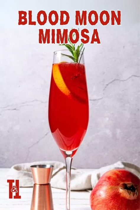 Toast to the night with the Blood Moon Mimosa! This eerie Halloween cocktail is the perfect addition to your spooky drinks, ideal for any Halloween party drink lineup. #halloweendrinks #halloweencocktails #halloweendrinksalcohol Poinsettia Cocktail, Pomegranate Mimosa, Fun Halloween Drinks, Spooky Drinks, Mimosa Drink, Best Sparkling Wine, Easy Mixed Drinks, Halloween Party Drinks, Halloween Drinks Alcohol