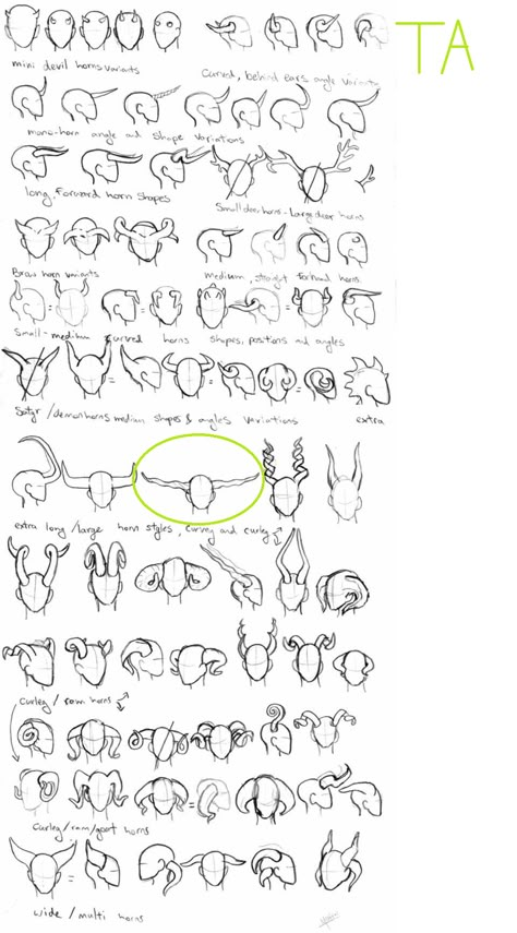 Horn Types Reference, Horn Shapes Drawing, Teifling Tails, Cut Drawing Ideas, Horns Side View, Tiefling Horns Styles, Types Of Horns, Horns Reference, Horn Designs