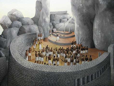 Great Zimbabwe Possible use of hill top shrine; artist reconstruction Ancient Zimbabwe, Zimbabwe History, Great Zimbabwe, African Empires, National Geographic Photographers, Stone City, History Facts Interesting, Africa Do Sul, Interesting History