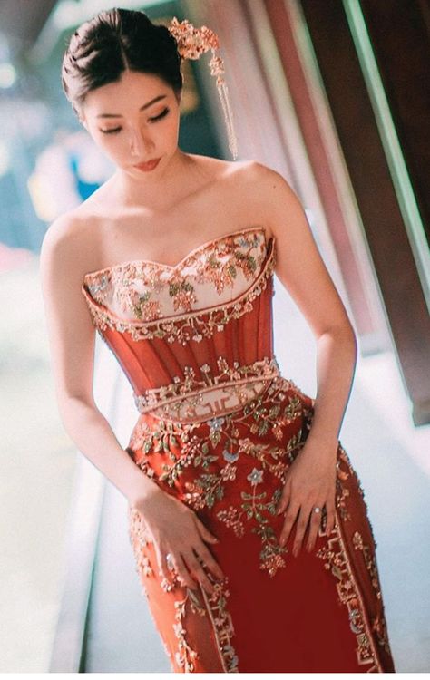 Chinese Wedding Cheongsam, Chinese Inspired Wedding Dress, Philippine Wedding Dress, Modern Qipao Wedding, Peranakan Wedding, Sangjit Dress, Cheongsam Gown, Red Chinese Wedding Dress, Chinese Gown