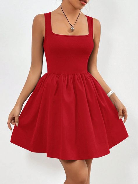 Red high neck dress