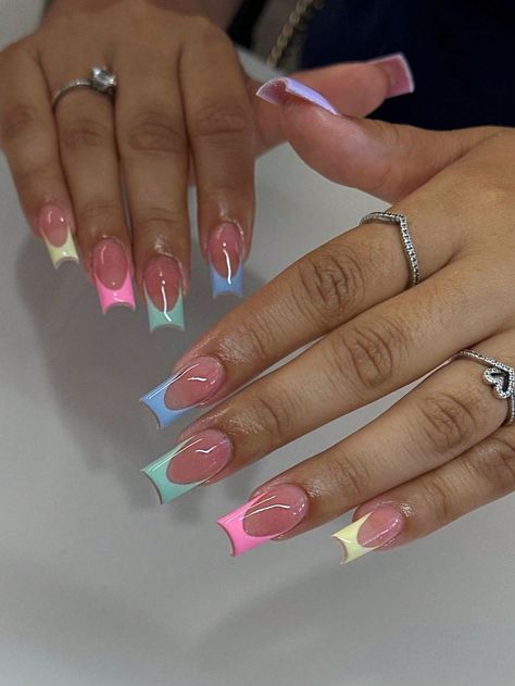 Nail Vibes, Spring Acrylic Nails, Edgy Nails, Summery Nails, Girly Acrylic Nails, Cute Acrylic Nail Designs, French Tip Acrylic Nails, Acrylic Nails Coffin Short, Summer Acrylic Nails