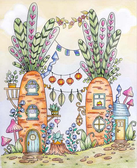 How To Draw A Fairy House, Magical Garden Drawing, Gabi Wolf Coloring Pages, Gabi Wolf Coloring, House Doodle, Wonder World, Storybook Art, Pastel Pencils, Watercolor Art Lessons