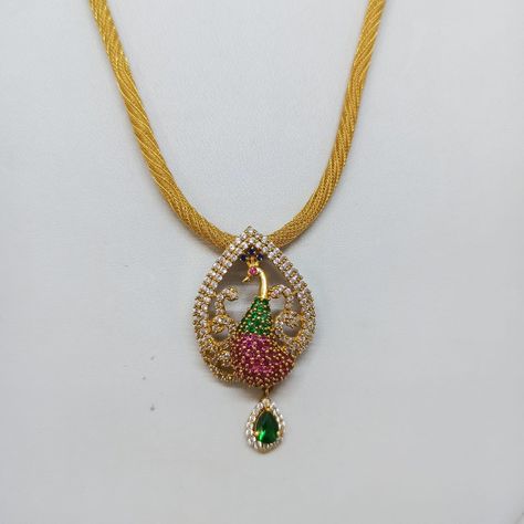 Mahalakshmi Jewellers, Thali Chains, Gold Neck Chain, Antique Necklaces Design, New Gold Jewellery Designs, Antique Necklaces, Diamond Pendants Designs, Indian Bridal Jewelry Sets, Peacock Pendant