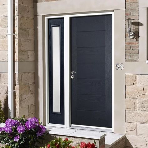 Modern Front Door Colors, Front Door With Single Sidelight, Main Door Design Entrance Modern, Main Door Design Entrance, Door Design Entrance, Single Main Door Designs, External Front Doors, Grey Front Doors, Composite Doors