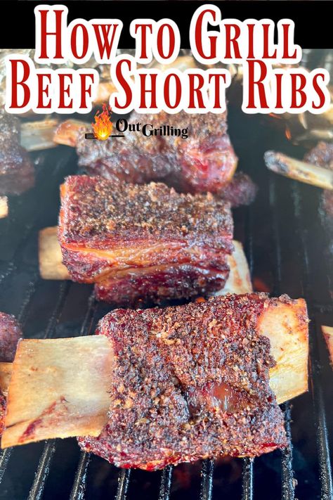 Beef Short Ribs are exceptionally delicious cooked on the grill. Seasoned with our favorite dry rub for ribs that are so tender, juicy and delicious that you might not even need any bbq sauce! Short Ribs On The Grill, Grilled Ribs Charcoal, Rub For Ribs, Grilled Beef Short Ribs, Ribs On The Grill, Grilled Beef Ribs, Boneless Beef Ribs, Bbq Beef Short Ribs, Cooking Short Ribs