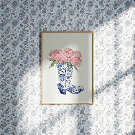 Coastal Cowgirl Blue Boot Wall Art, Coastal Granddaughter Print, Preppy Chinoiserie Nursery Printable Art, Dorm Room Poster DIGITAL DOWNLOAD - Etsy Chinoiserie Nursery, Coastal Granddaughter Room, Boot Wall, Dorm Room Poster, Room Decor Beach, Dorm Room Posters, Art Dorm Room, Girl Room Art, Cowgirl Gifts