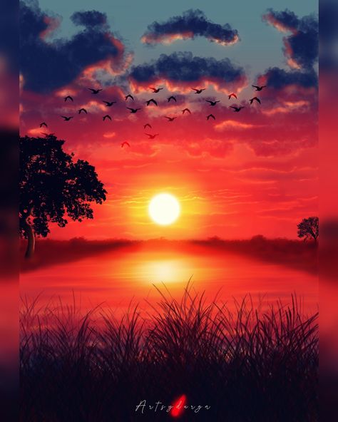 [AD] - Evening Red Shine | Sun Set | Realistic Landscape Digital Art @artsydurga An inspiration from @james_julier Art Tutorials (YouTube) on iPadPro with @procreate App and Pencil2 #digitalart #procreate #artgallery #sunset #landscape #drawing #pencilart #sketching #illustrator #evening #red #shine #apple #ipadpro Sun Set Drawing, Sunset Sketch, Sun Sketch, Realistic Digital Art, Sunset Digital Art, Landscape Digital Art, Landscape Digital, Sun Set, Sunset Landscape