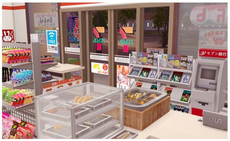 [SIMS4] 7-Eleven convenience store SET | ONI on Patreon Sims 4 Supermarket Cc, Supermarket Layout, Sims 4 Restaurant, Lotes The Sims 4, The Sims 4 Lots, Sims 4 Anime, Vegan Store, City Layout, The Sims 4 Packs