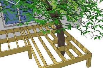 Deck Around A Tree, Tree House Deck, Deck Around Trees, Island Deck, Deck Footings, Building A Floating Deck, Tree Deck, Landscaping Around House, Landscaping Around Trees