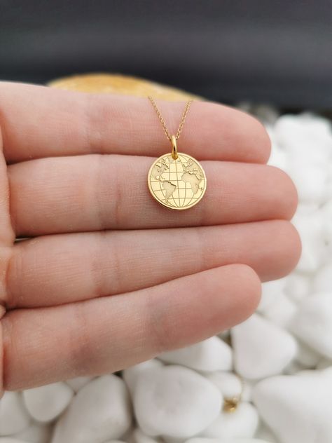 Gold Coin Pendant Designs, Dog Paw Pendant, Earth Necklace, Wanderlust Necklace, Globe Necklace, World Map Necklace, World Necklace, Travel Necklace, Second Option