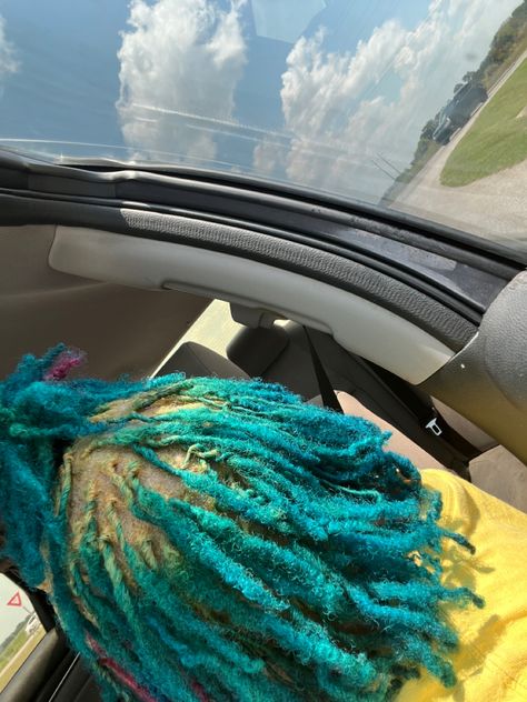 Blue And Blonde Locs, Turquoise Locs, Half Dyed Locs, Locs Hair Color, Loc Dye, Fluffy Locs, Faux Locs Colored, Colors Locs, Hairstyles Dreads