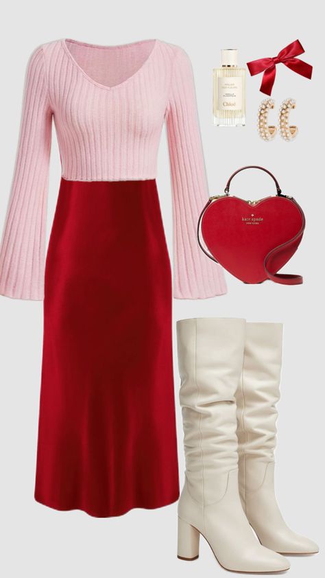 #valentinesday #modest #modestfashion #churchoutfit #silkskirt #redaesthetic #classy #lightpink #boots #winter #winterfashion #outfit Aesthetic Outfit Skirt, Modest Fashion Christian, Picnic Skirt, Outfit Coquette, Punk Style Outfits, Cute Modest Outfits, Winter Fashion Outfits Casual, Modest Wear, Princess Outfits