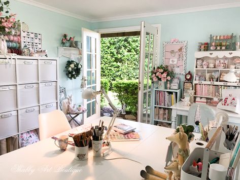 My Craft Room is in Full Bloom Shabby Chic Craft Room, Positivity Project, Bunny Patterns, Shabby Art Boutique, Snippet Rolls, Doilies Crafts, Storage Tubs, Art Boutique, Victorian Ladies