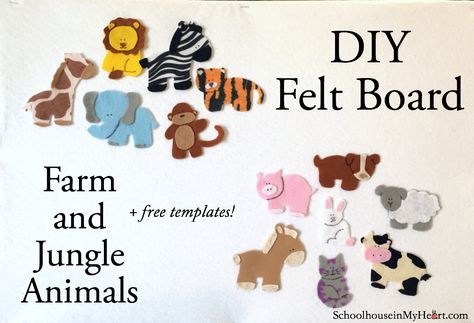 DIY Farm and Jungle Animals (+ free templates!) Felt Board Templates, Diy Felt Board, Stuffed Animal Ideas, Make A Stuffed Animal, Felt Board Patterns, Felt Templates, Kid Quilts, Felt Board Stories, Felt Toys Patterns