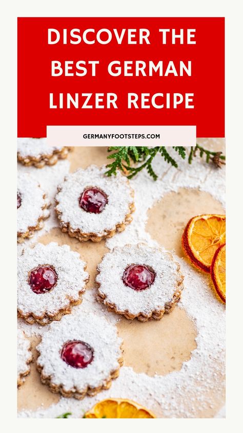 Linzer cookies dusted with powdered sugar and filled with raspberry jam. German Linzer Cookies, Best Linzer Cookies Recipe, German Linzer Cookies Recipe, Levain Cookies Recipe, German Desserts Authentic, German Cookies Traditional, German Cookie Recipes, European Baking, Cookies Christmas Recipes