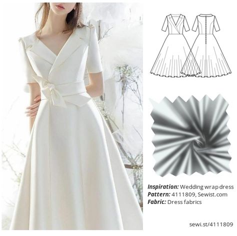 Wedding wrap dress Women Clothing Dress Sewing Pattern Sewist Simple Dress Pattern Free Wedding, Elegant Wrap Dress Pattern, Wrap Dress Pattern Drafting, Bridal Patterns Sewing Wedding Dresses, Wedding Wrap Dress, Wedding Dress Bustier Pattern, Wrap Dress Pattern Free, Sewist Patterns, Free Wedding Dress Patterns