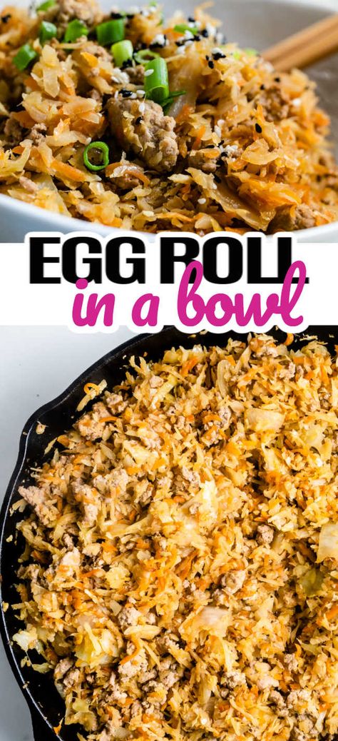 Cabbage, ground turkey and carrots topped with green onions and sesame seeds in bowl. Ground Turkey Recipes Healthy, Egg Roll In A Bowl, Shredded Cabbage, Carb Dinner, Keto Paleo, Recipe 30, Ground Turkey Recipes, Low Carb Dinner Recipes, Egg Roll