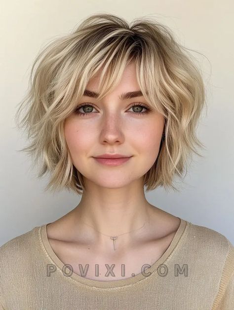 34 Layered Shaggy Bob Hairstyles for All Hair Types: from Short to Long, for Fine or Curly Hair Layered Shaggy Short Hair, Layered Textured Bob Short, Short Wavy Messy Hair, Wispy Layered Bob, Choppy Messy Bob, Short Shaggy Bobs For Fine Hair, Fine Hair Shaggy Bob, Short Blonde Shag Haircut, Shaggy Chin Length Bob Hairstyles