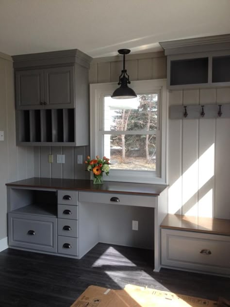 Art Room Office, Mudroom Office, Office Mudroom, Farmhouse Mudroom, Mudroom Remodel, Mudroom Cabinets, Laundry Room/mud Room, Farmhouse Desk, Desk Drawers