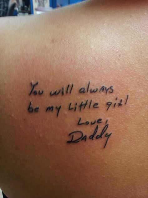 Note From Mom Tattoo, Tattoo Ideas Mom Dad Daughter, Handwritten Tattoos From Parents, Tattoos With Parents Handwriting, Matching Tattoos For Dad Daughter, Dad In Heaven Tattoo, Tattoo For Dad Passing For Daughter, Tattoo Ideas For Dads With Daughters, Tattoos For Dead Dad