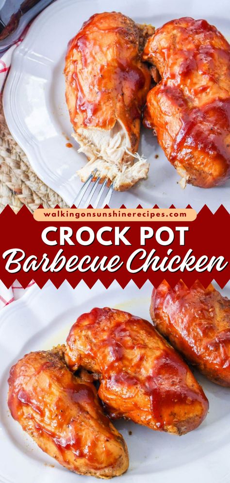 Want an easy meal with chicken? This Barbecue Chicken in the Crockpot is made with just a few simple ingredients! The chicken is tender, juicy, and cooked to perfection! It makes the best weeknight dinner recipe for the family! Zesty Bbq Chicken Crockpot, Slower Cooker Chicken Breast Recipes, Bbq Chicken Breast Crockpot, Slow Cooker Chicken Breast Recipes Easy, Barbecue Chicken In Crockpot, Easy Meal With Chicken, Bbq Chicken In Crockpot, Slow Cooker Bbq Chicken Breast, Chicken Breast In Crock Pot