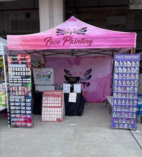 Face Paint Booth Set Up, Clothing Booth, Clothing Booth Display, Glitter Bar, Painting Faces, Paint Organization, Airbrush Tattoo, Festival Glitter, Face Painting Easy