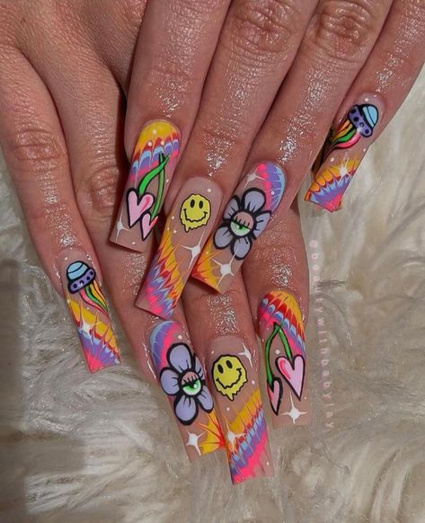 mushroom nails, 70s nail art designs, mushroom nail designs, mushroom nail art ideas, trippy mushroom nails, psychedelic mushroom nails, hippie nails, swirl nails, summer nail designs 2022, summer nails 2022, drippy nails, hippie nails 2022, psychedelic mushroom and swirl nail designs, trippy nails, hippie mushroom nails, psychedelic nail art Mushroom Nail Art, Trippy Nails, Rave Nails, Funky Nail Art, Hippie Nails, Tie Dye Nails, Nails 2022, Dope Nail Designs, Really Cute Nails