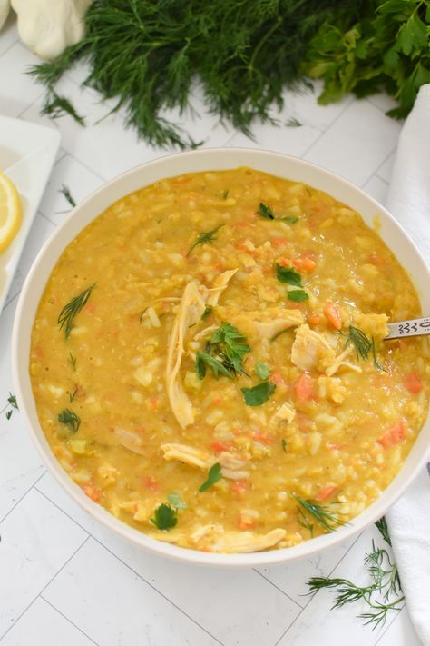 This Chicken Lentil Soup Recipe is a hearty, filling recipe that is perfect for those chilly days. Shredded chicken is mixed with red lentils, vegetables, warm spices and topped with fresh herbs. You will love this easy soup that also freezes well! Lentil Soup With Chicken Broth, Chicken And Lentil Stew, Red Lentil Chicken Soup, Recipe Shredded Chicken, Sunday Soup, Chicken Lentil Soup, Pasta Soup Recipes, Chicken Lentil, Soup Ideas