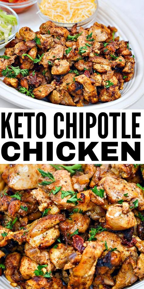 Keto Chipotle Chicken - Easy Copycat Recipe Keto Chipotle, Chipotle Recipes Chicken, Healthy Low Carb Dinners, Low Carb Mexican, Chipotle Chicken, Keto Cooking, Keto Meal Prep, Low Carb Dinner Recipes, Keto Recipes Dinner