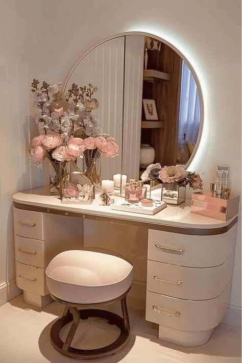 Makeup Looks Latina, Makeup Ideas Lips, Makeup Tricks And Tips, Makeup For Eyebrows, Dressing Room Decor, Bedroom Interior Design Luxury, Classy Bedroom, Dressing Table Design, Room Design Bedroom