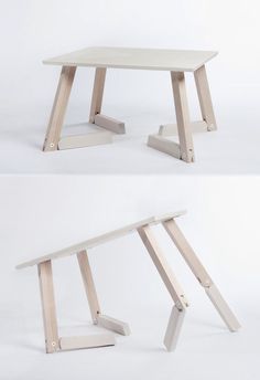 Table designed with idea of deer legs in mind http://dornob.com/faun-furniture-bambi-table-bends-gracefully-at-the-knees/# Furniture Design Table, Height Adjustable Table, Office Furniture Design, Adjustable Height Table, Table Inspiration, Small Space Solutions, Art Chair, Adjustable Table, Diy Table